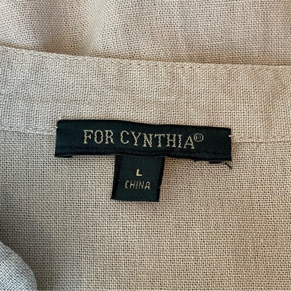 For Cynthia Natural Cream Tan Henley Front Linen Blend Dress - Picture 10 of 11